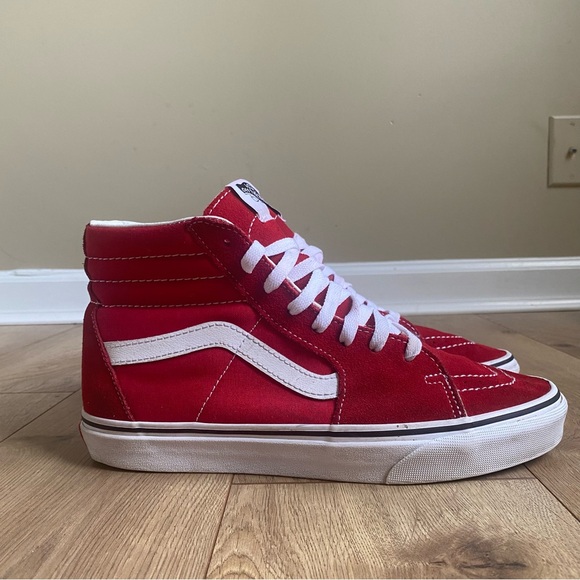 Vans Hightop Sk8-Hi Shoes Red White Suede Men’s Size 8.5 Women’s Size 10 - Picture 3 of 11